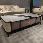 Rectangular Coffee Table with Marble-Effect Top and Natural Wood Veneer Detailing